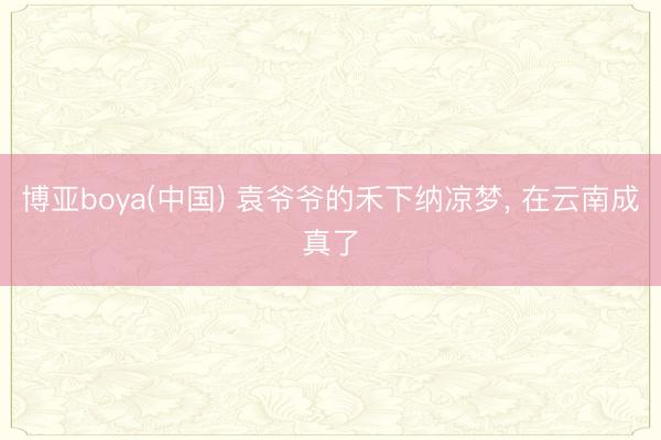 博亚boya(中国) 袁爷爷的禾下纳凉梦, 在云南成真了