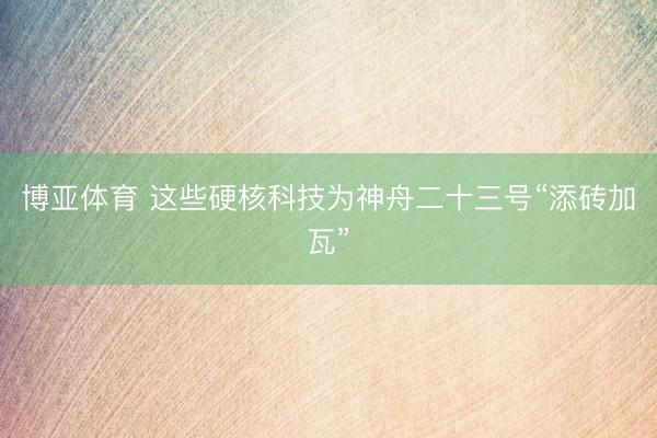 博亚体育 这些硬核科技为神舟二十三号“添砖加瓦”
