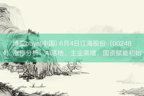 博亚boya(中国) 6月4日江海股份（002484）涨停分析：AI落地、主业高增、国资赋能初始