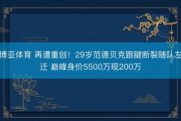 博亚体育 再遭重创！29岁范德贝克跟腱断裂随队左迁 巅峰身价5500万现200万