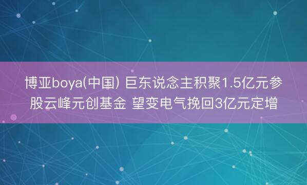 博亚boya(中国) 巨东说念主积聚1.5亿元参股云峰元