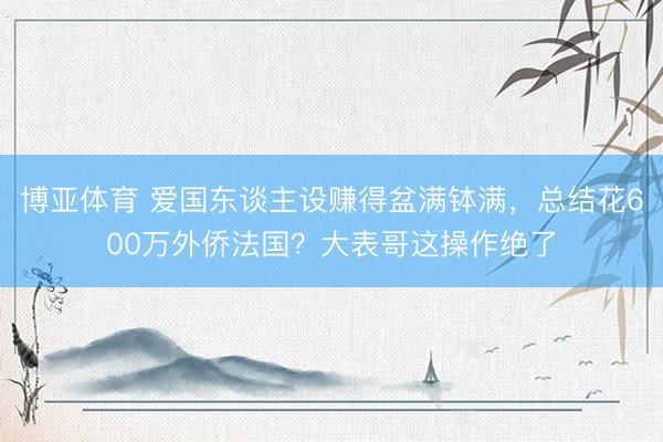 博亚体育 爱国东谈主设赚得盆满钵满，总结花600万外侨法国？大表哥这操作绝了