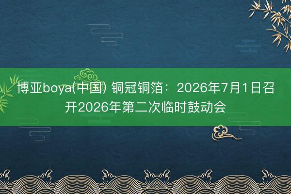 博亚boya(中国) 铜冠铜箔：2026年7月1日召开2026年第二次临时鼓动会